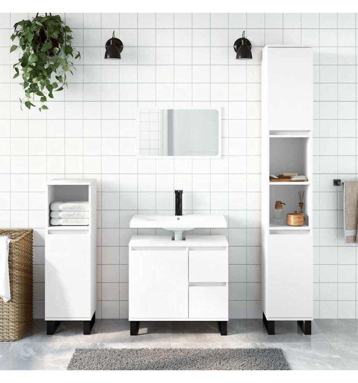 Armoire de salle de bain blanc 65x33x60 cm bois d'ingénierie | Mobilier & Déco