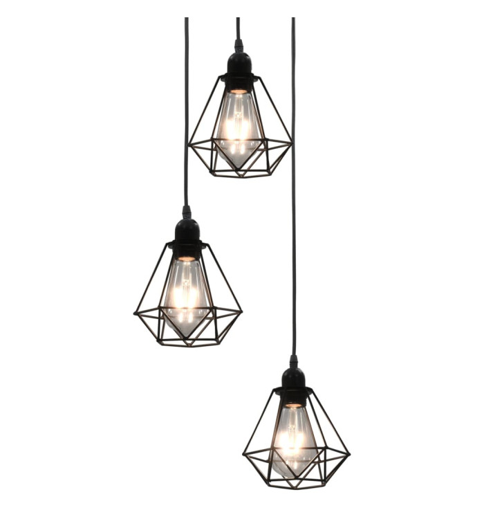 Plafonnier avec design de diamant Noir 3 ampoules E27 | Mobilier & Déco