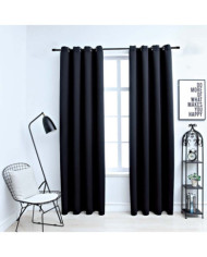 Rideaux occultants avec anneaux en métal 2 pcs Noir 140x175 cm | Mobilier & Déco
