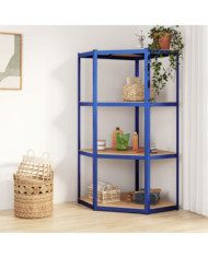 Étagère d'angle à 4 niveaux Bleu Acier et bois d'ingénierie | Mobilier & Déco