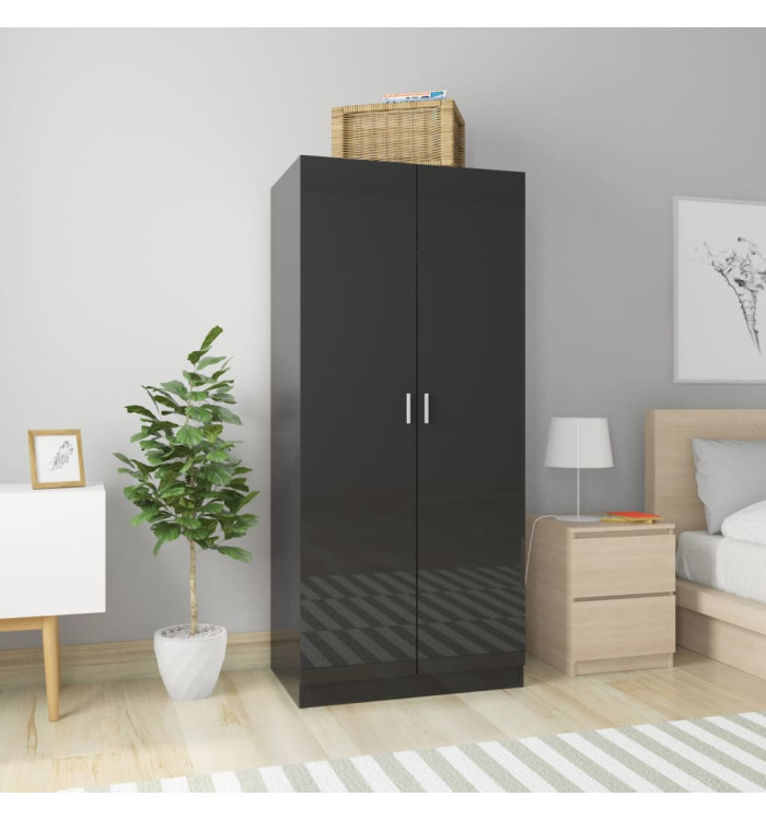 Garde-robe Noir brillant 80x52x180 cm Aggloméré | Mobilier & Déco