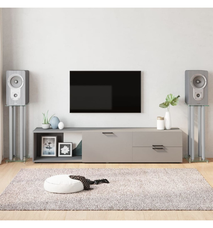 Supports de haut-parleurs 2 pcs argenté verre trempé 4 piliers | Mobilier & Déco