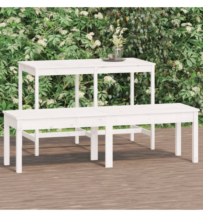 Banc de jardin à 2 places blanc 159,5x44x45 cm bois massif pin | Mobilier & Déco