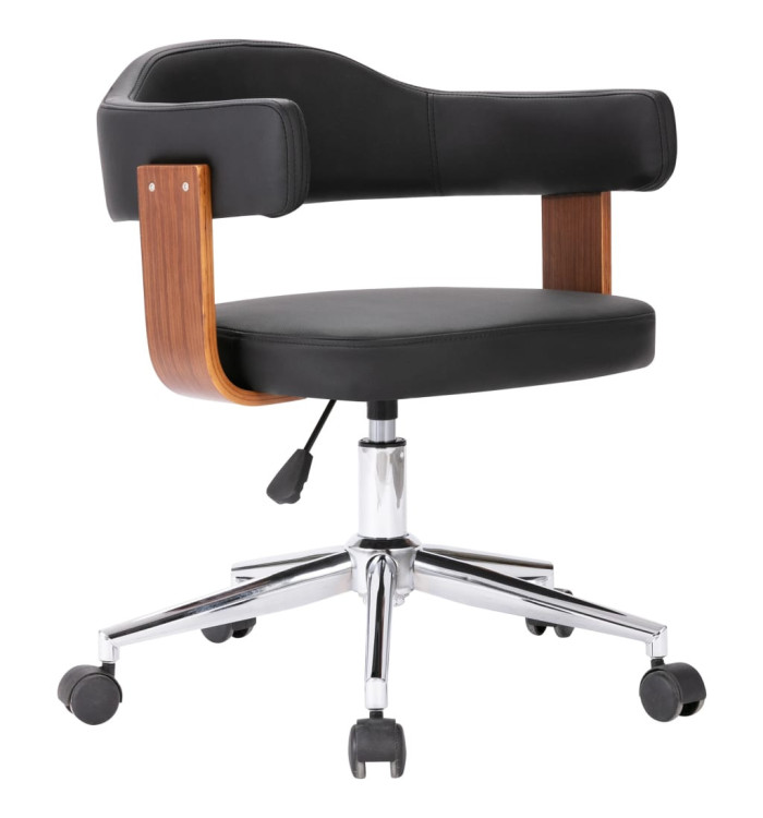 Chaise pivotante de bureau Noir Bois courbé et similicuir | Mobilier & Déco