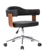 Chaise pivotante de bureau Noir Bois courbé et similicuir | Mobilier & Déco