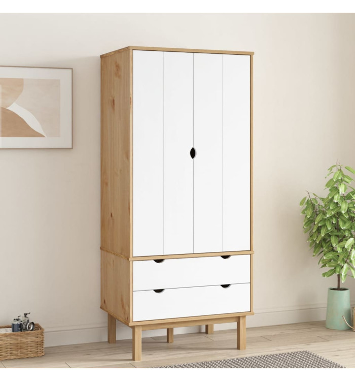 Garde-robe OTTA Marron et blanc 76,5x53x172 cm Bois massif pin | Mobilier & Déco