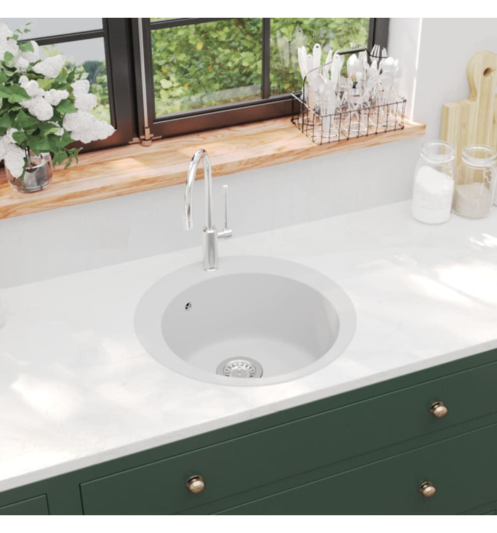 Évier de cuisine Granit Rond Blanc | Mobilier & Déco