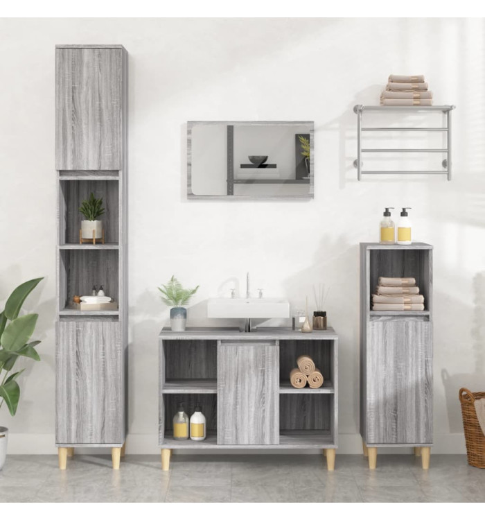 Ensemble de meubles de salle de bain 3 pcs Sonoma gris | Mobilier & Déco
