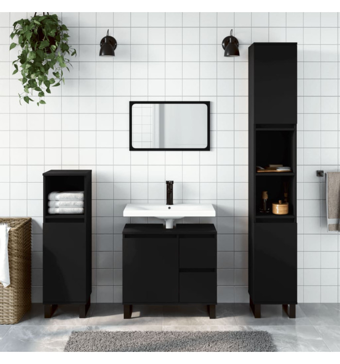 Ensemble de meubles salle de bain 3 pcs noir bois d'ingénierie | Mobilier & Déco