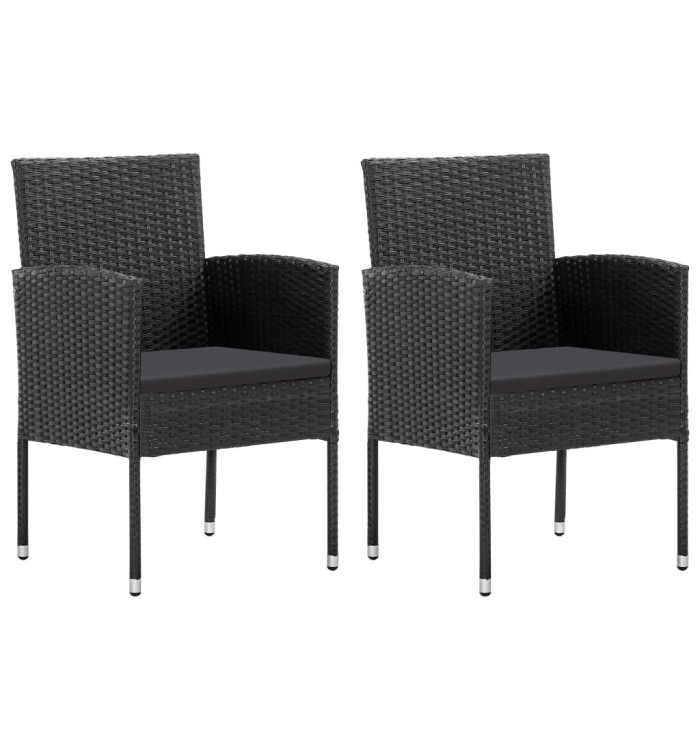 Chaises de jardin avec coussins noir lot de 2 résine tressée | Mobilier & Déco