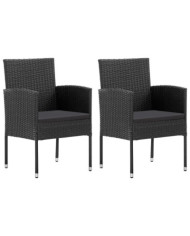 Chaises de jardin avec coussins noir lot de 2 résine tressée | Mobilier & Déco