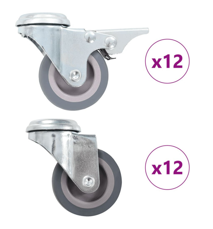 24 pcs Roulettes pivotantes à trou de boulon 50 mm | Mobilier & Déco