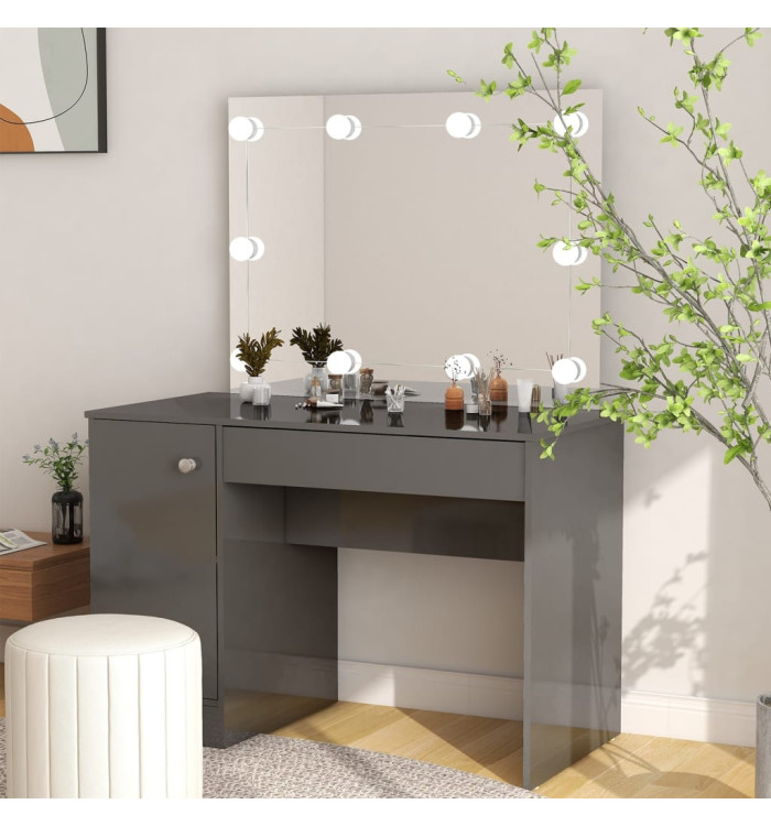 Table de maquillage avec éclairage LED MDF Gris brillant | Mobilier & Déco