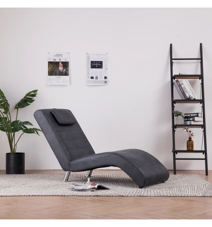 Chaise longue avec oreiller Gris Similicuir daim | Mobilier & Déco