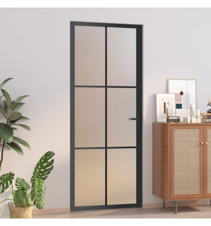 Porte intérieure 83x201,5 cm Noir Verre mat et aluminium | Mobilier & Déco