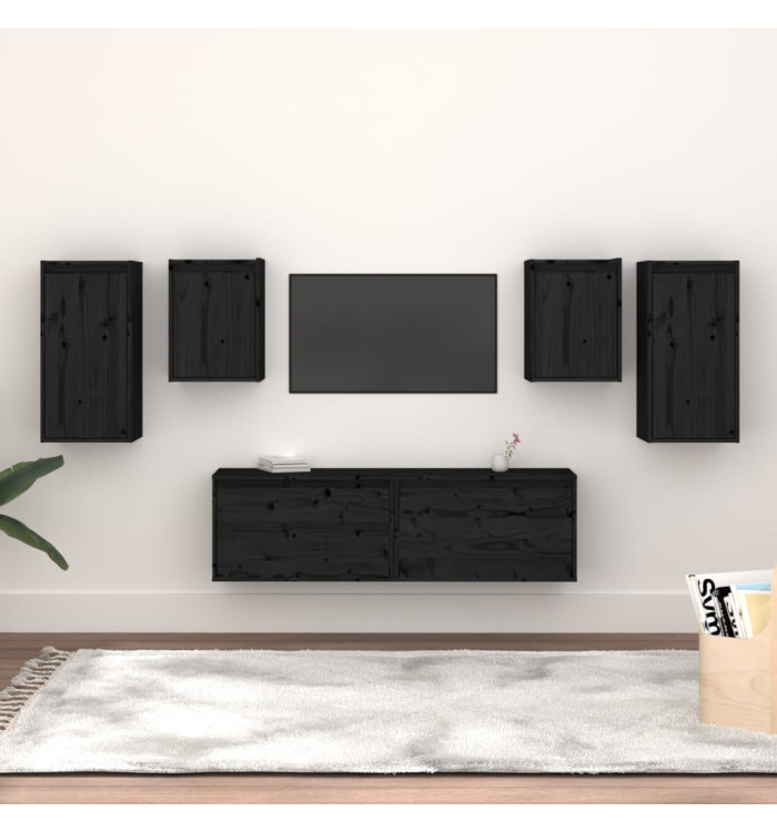 Meubles TV 6 pcs Noir Bois massif de pin | Mobilier & Déco