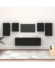Meubles TV 6 pcs Noir Bois massif de pin | Mobilier & Déco