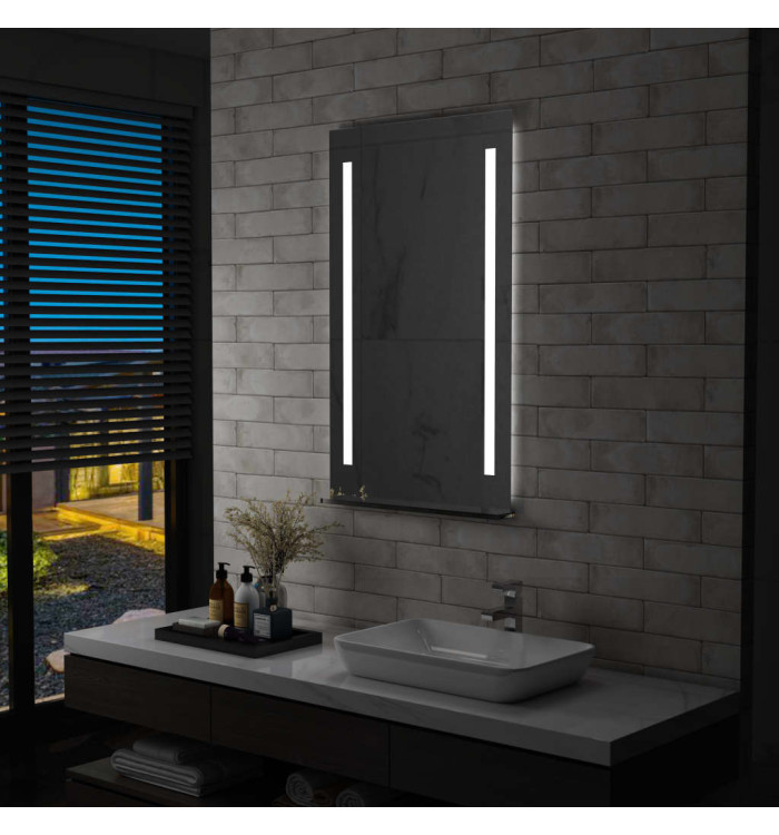 Miroir mural à LED pour salle de bains avec étagère 60x100 cm | Mobilier & Déco