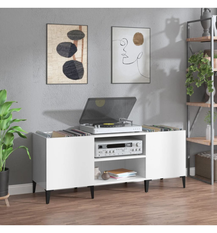Armoire à disques blanc brillant 121x38x48 cm bois d'ingénierie | Mobilier & Déco