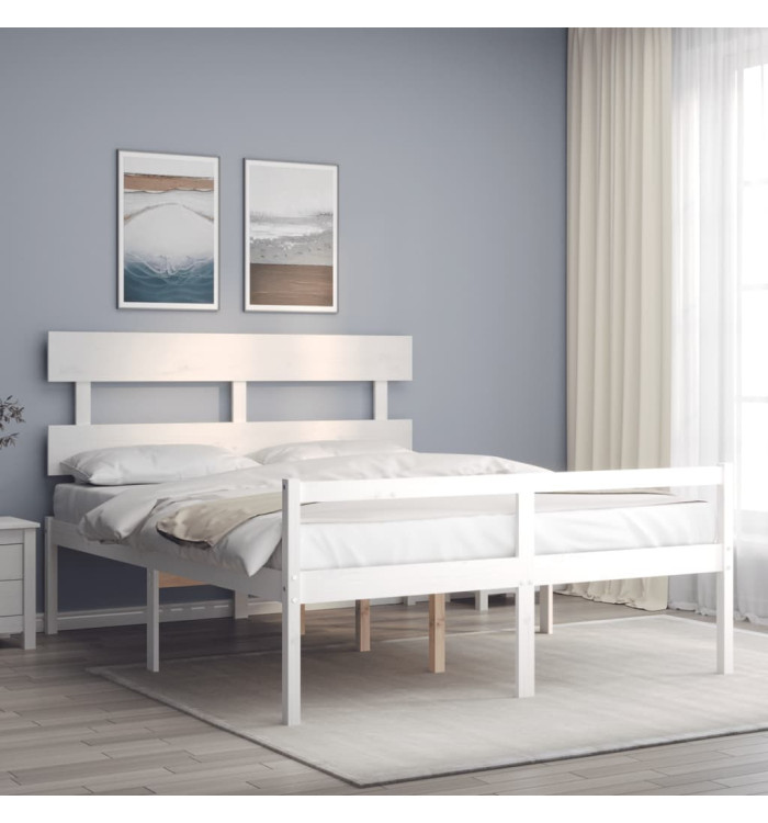 Lit pour personne âgée sans matelas blanc 160x200cm bois massif | Mobilier & Déco