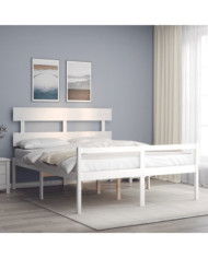 Lit pour personne âgée sans matelas blanc 160x200cm bois massif | Mobilier & Déco