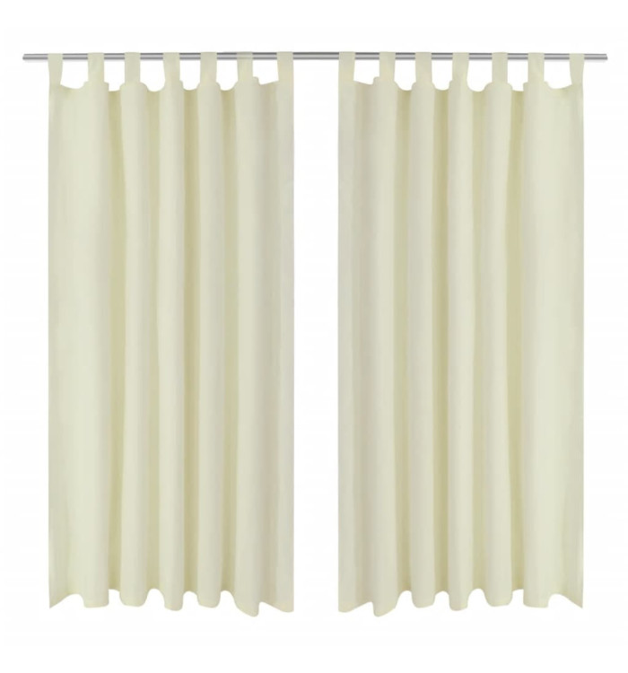 2 pcs Rideau à Passant Micro Satin Crème 140 x 245 cm | Mobilier & Déco