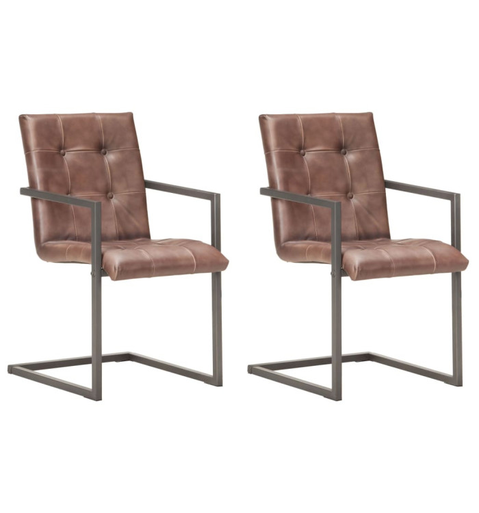 Chaises à manger cantilever lot de 2 marron cuir véritable | Mobilier & Déco