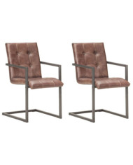 Chaises à manger cantilever lot de 2 marron cuir véritable | Mobilier & Déco