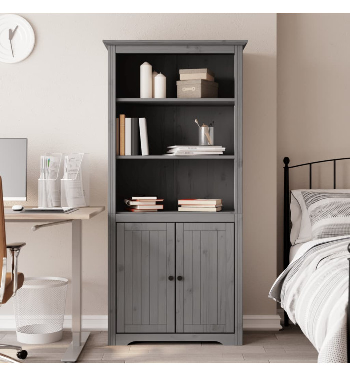 Bibliothèque BODO gris 82x40x173 cm bois de pin massif | Mobilier & Déco