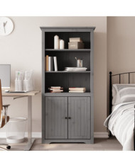Bibliothèque BODO gris 82x40x173 cm bois de pin massif | Mobilier & Déco