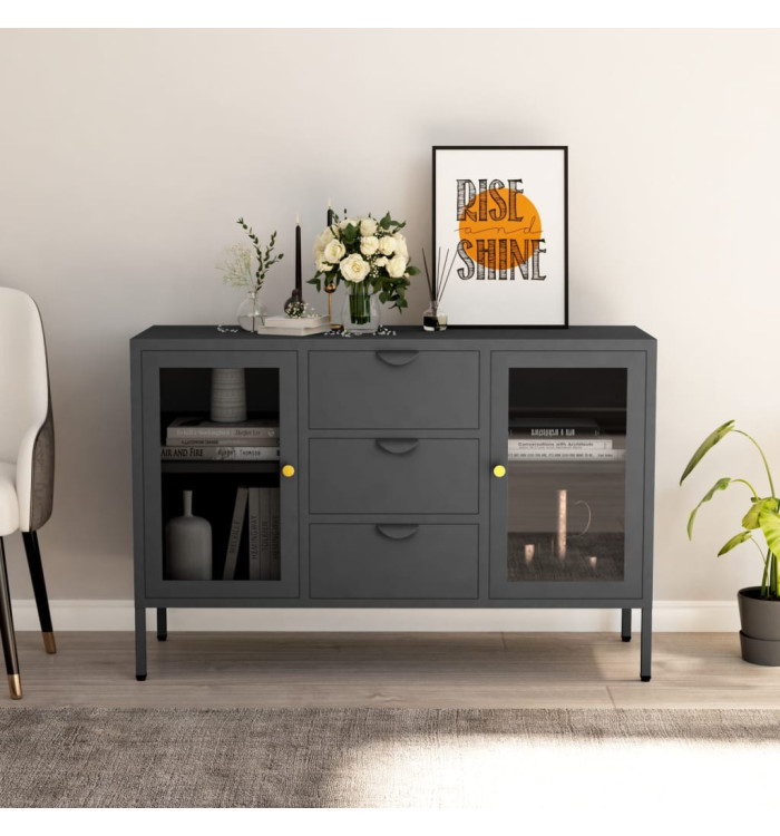 Buffet Anthracite 105x35x70 cm Acier et verre trempé | Mobilier & Déco