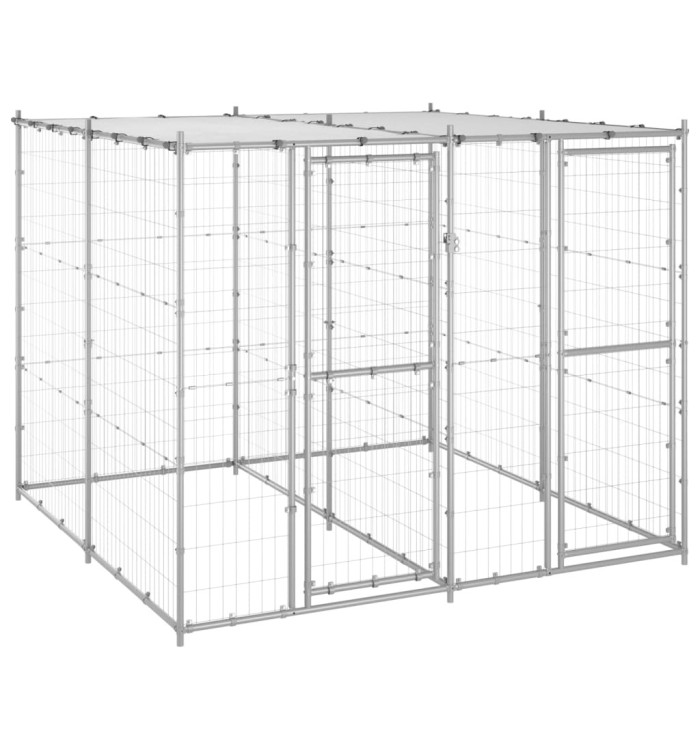Chenil extérieur Acier galvanisé avec toit 4,84 m² | Mobilier & Déco