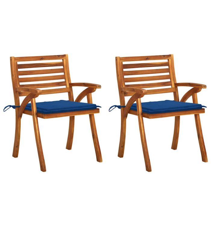 Chaises à manger de jardin avec coussins lot de 2 Acacia massif | Mobilier & Déco