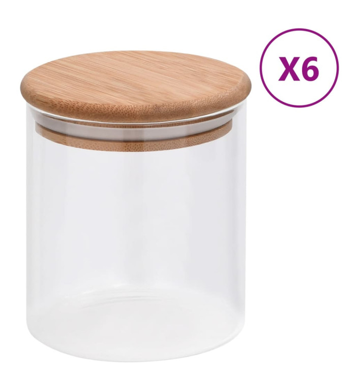 Pots de conservation en verre couvercle en bambou 6 pcs 600 ml | Mobilier & Déco