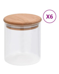 Pots de conservation en verre couvercle en bambou 6 pcs 600 ml | Mobilier & Déco
