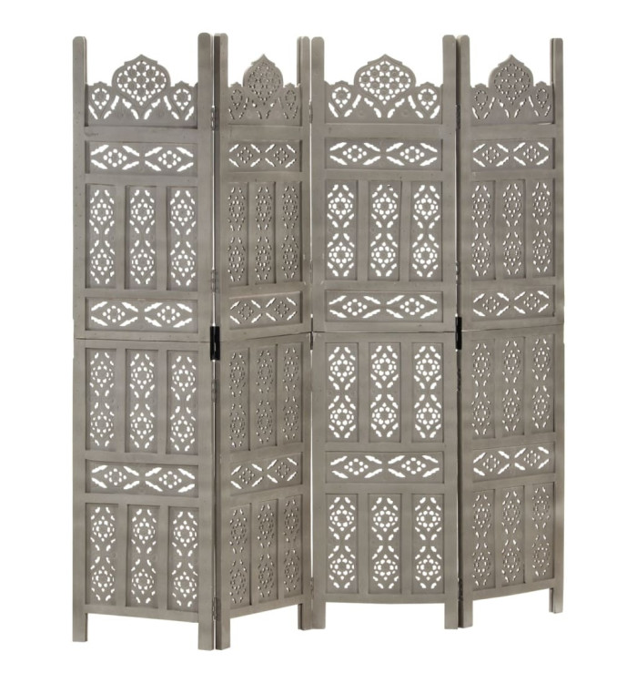 Cloison de séparation 4 panneaux Gris 160x165 cm Bois manguier | Mobilier & Déco