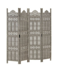 Cloison de séparation 4 panneaux Gris 160x165 cm Bois manguier | Mobilier & Déco