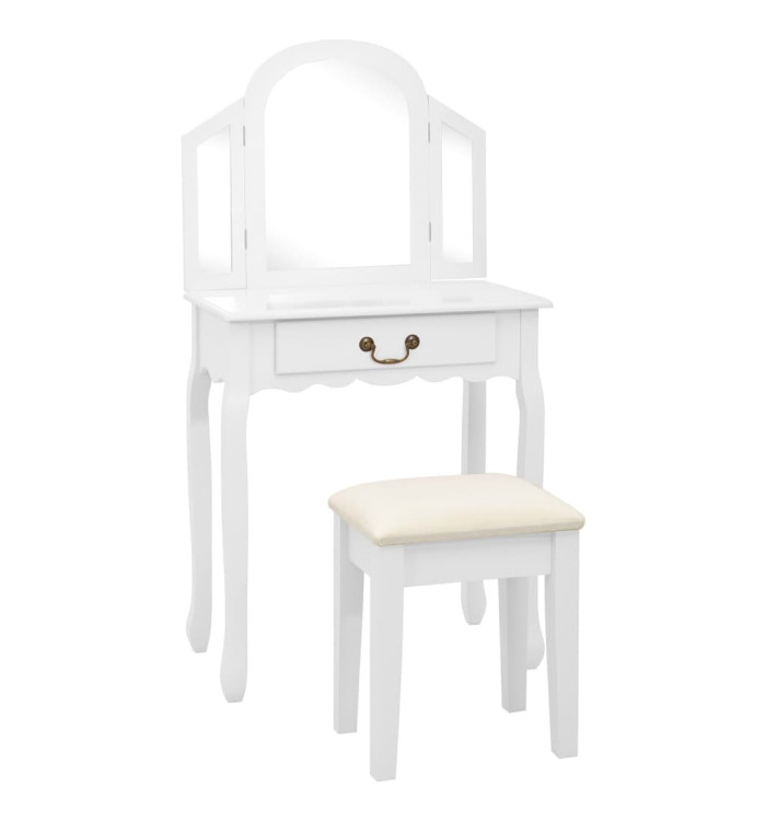 Coiffeuse et tabouret Blanc 65x36x128 cm Bois de paulownia MDF | Mobilier & Déco
