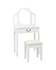 Coiffeuse et tabouret Blanc 65x36x128 cm Bois de paulownia MDF | Mobilier & Déco