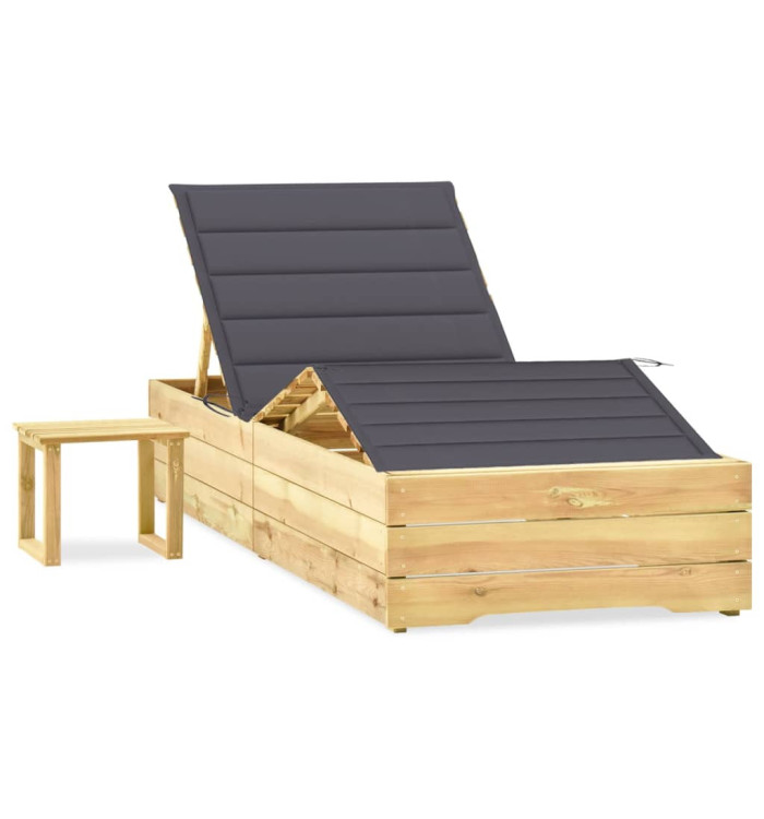 Chaise longue de jardin avec table et coussin Pin imprégné | Mobilier & Déco