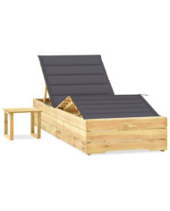 Chaise longue de jardin avec table et coussin Pin imprégné | Mobilier & Déco