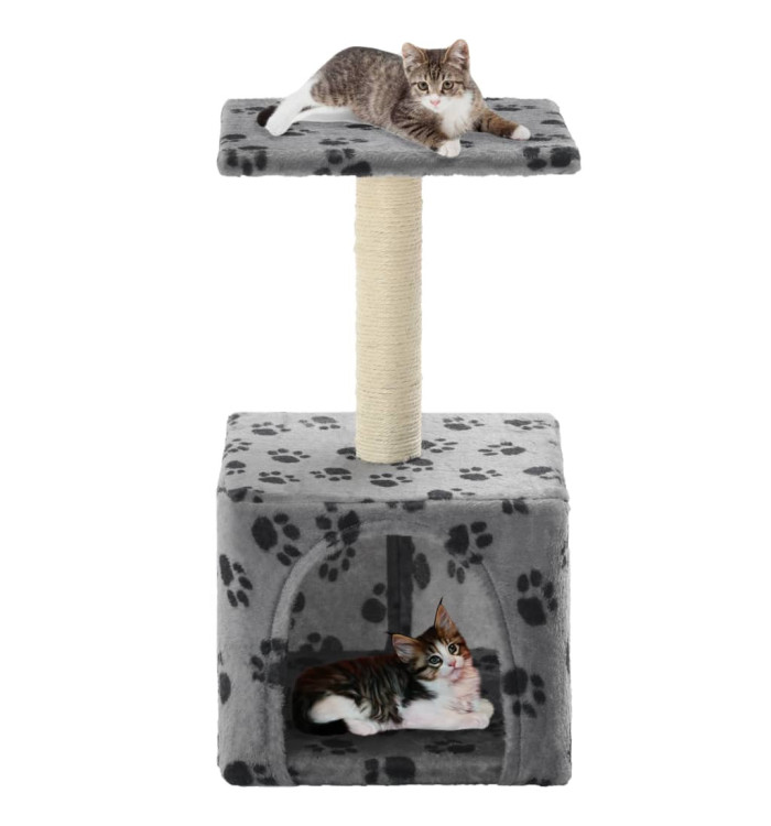 Arbre à chat avec griffoirs en sisal 55 cm Gris Motif de pattes | Mobilier & Déco