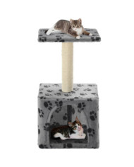 Arbre à chat avec griffoirs en sisal 55 cm Gris Motif de pattes | Mobilier & Déco