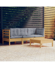 Salon de jardin 4 pcs avec coussins gris Bois de pin | Mobilier & Déco