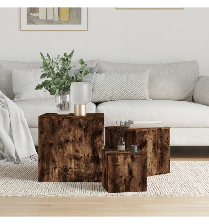 Tables d'appoint 3 pcs Chêne fumé Bois d'ingénierie | Mobilier & Déco