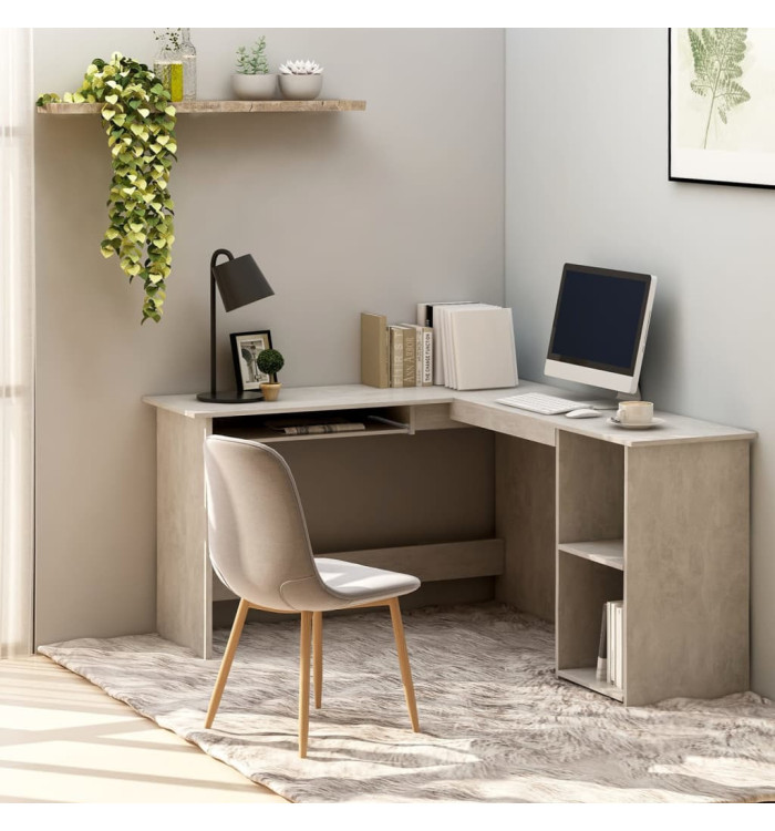 Bureau d'angle en forme de L Gris Béton Bois d'ingénierie | Mobilier & Déco