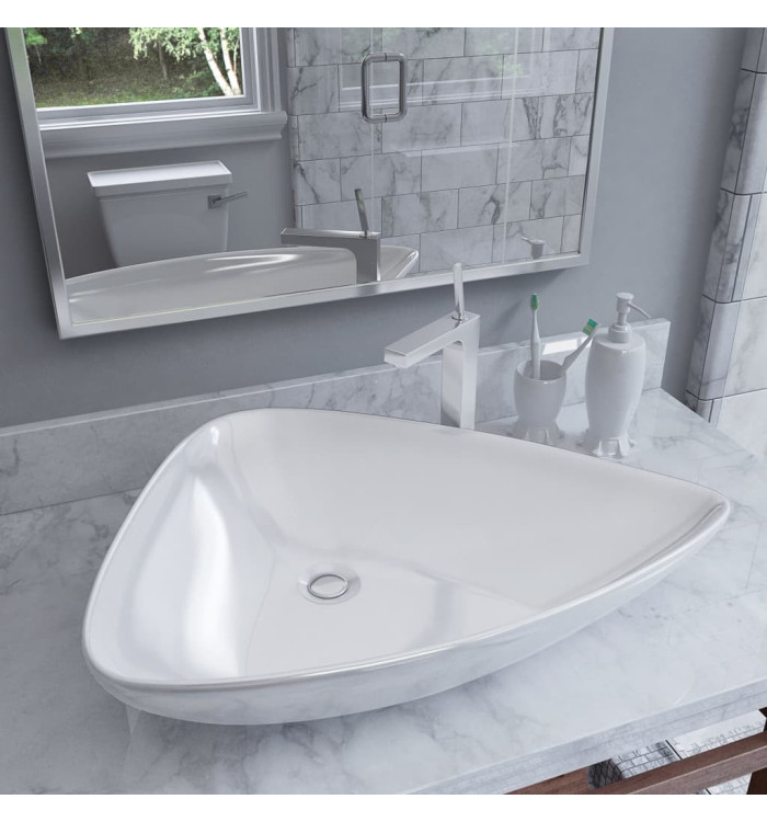 Évier triangulaire Céramique Blanc 645 x 455 x 115 mm | Mobilier & Déco