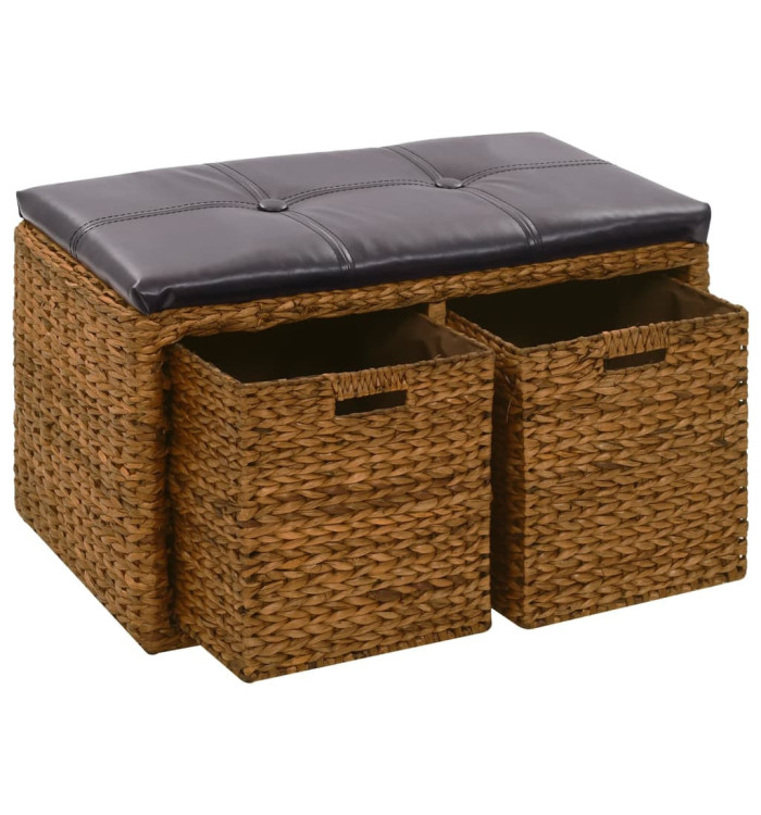 Banc avec 2 paniers Jacinthe d'eau 71 x 40 x 42 cm Marron | Mobilier & Déco