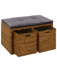 Banc avec 2 paniers Jacinthe d'eau 71 x 40 x 42 cm Marron | Mobilier & Déco