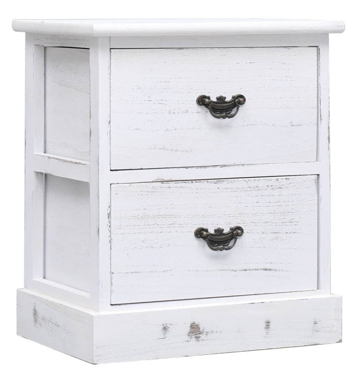 Table de chevet Blanc 38x28x45 cm Bois de Paulownia | Mobilier & Déco